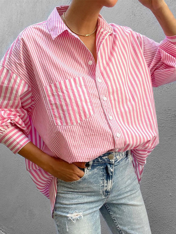 Freja New Women's Simple Fashionable Shirt Long Sleeve Striped Shirt