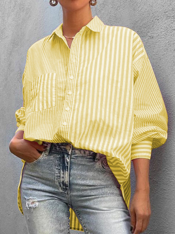 Freja New Women's Simple Fashionable Shirt Long Sleeve Striped Shirt