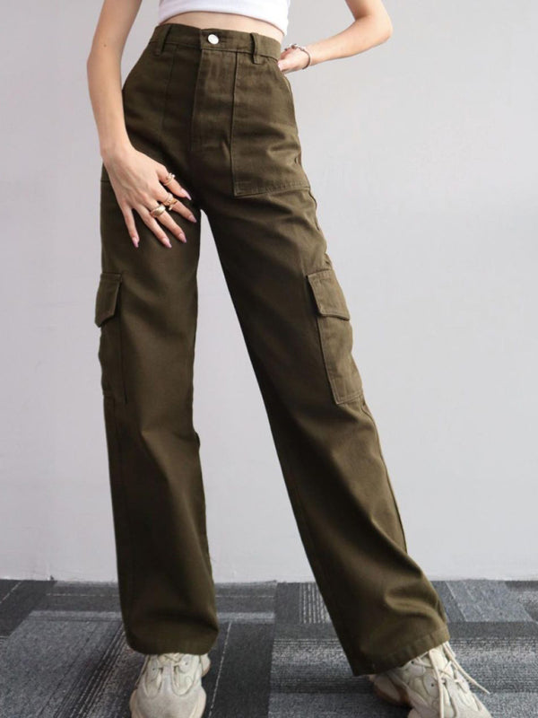 Isabella Versatile casual pants, mid-rise three-dimensional pocket trousers, waist-cinching overalls