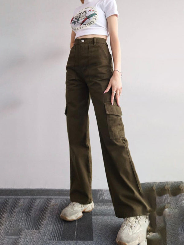 Isabella Versatile casual pants, mid-rise three-dimensional pocket trousers, waist-cinching overalls