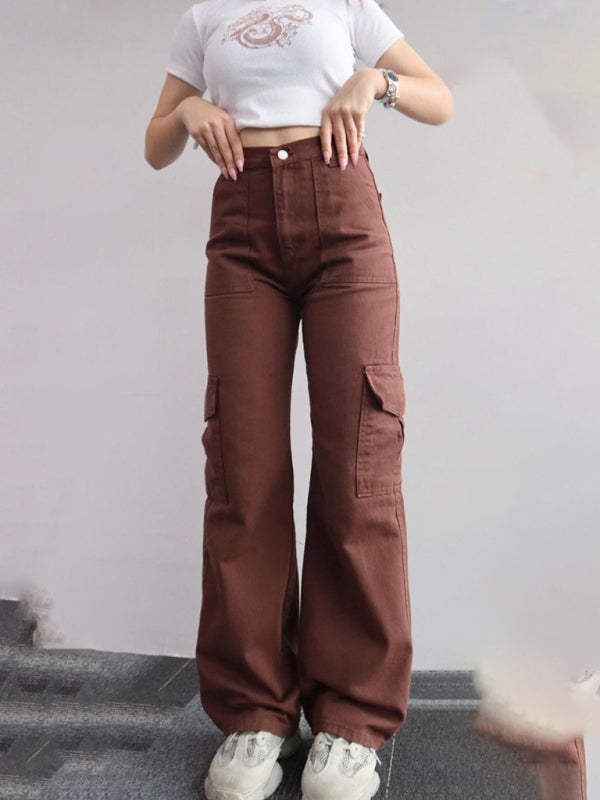 Isabella Versatile casual pants, mid-rise three-dimensional pocket trousers, waist-cinching overalls