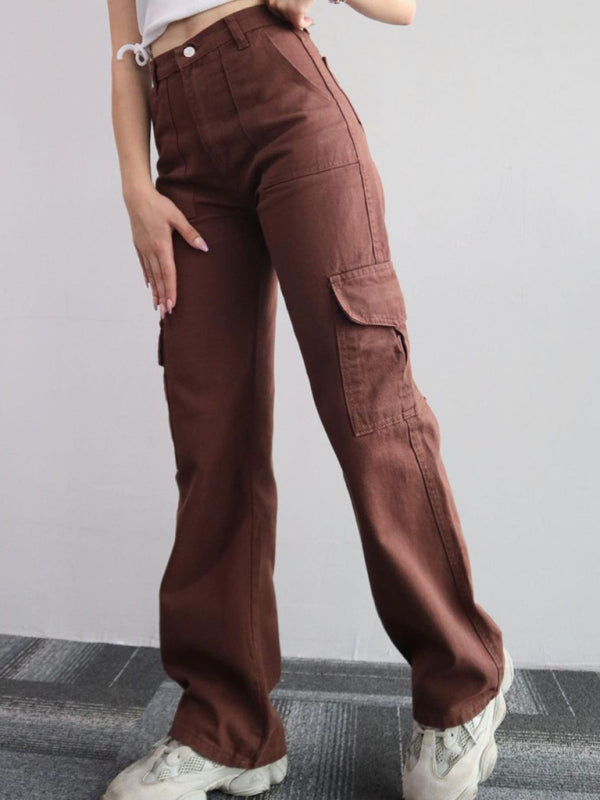 Isabella Versatile casual pants, mid-rise three-dimensional pocket trousers, waist-cinching overalls