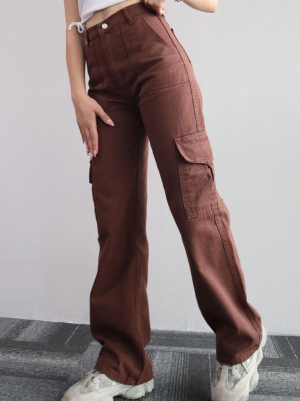 Isabella Versatile casual pants, mid-rise three-dimensional pocket trousers, waist-cinching overalls