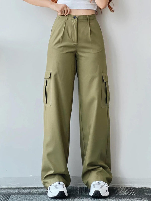 Isabella Versatile casual pants, mid-rise three-dimensional pocket trousers, waist-cinching overalls
