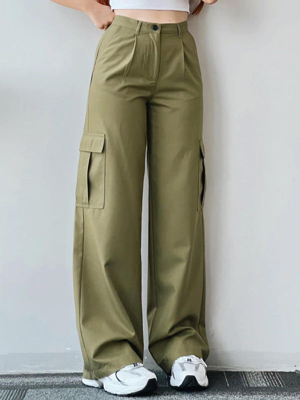 Isabella Versatile casual pants, mid-rise three-dimensional pocket trousers, waist-cinching overalls