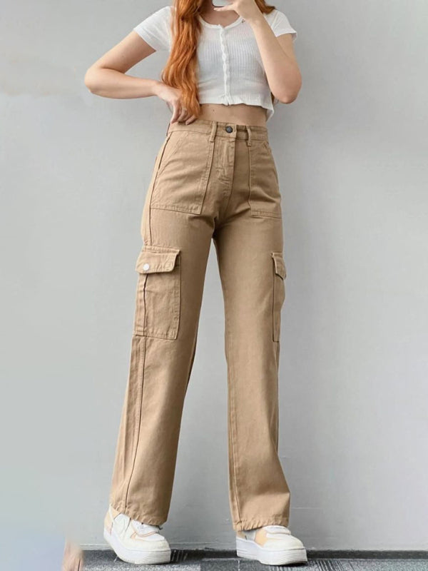 Isabella Versatile casual pants, mid-rise three-dimensional pocket trousers, waist-cinching overalls