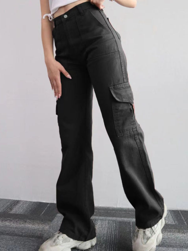Isabella Versatile casual pants, mid-rise three-dimensional pocket trousers, waist-cinching overalls