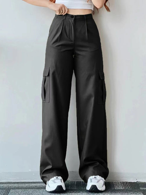 Isabella Versatile casual pants, mid-rise three-dimensional pocket trousers, waist-cinching overalls