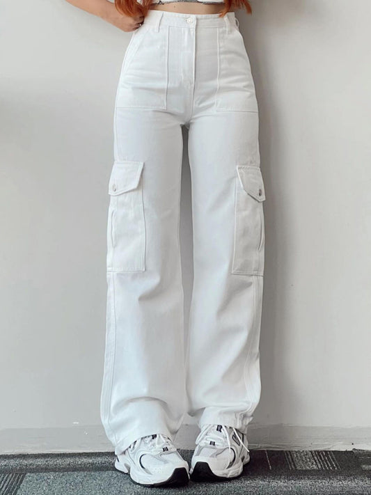 Isabella Versatile casual pants, mid-rise three-dimensional pocket trousers, waist-cinching overalls
