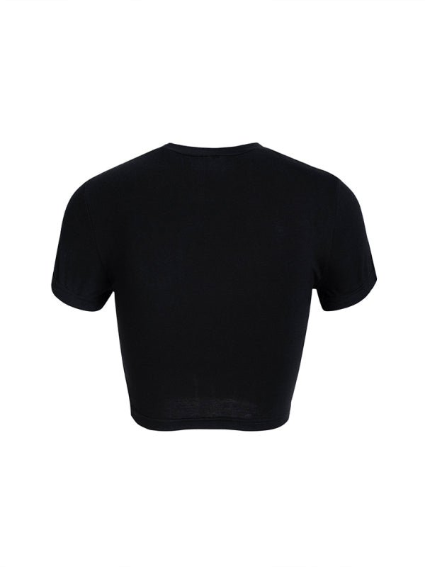 Nicole Y2K Solid Color Slim Fit Cropped Short-Sleeved Top