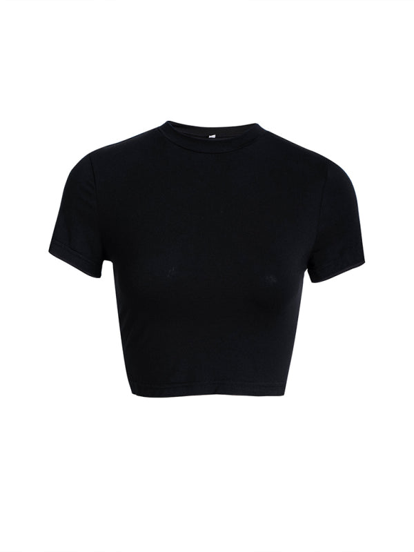 Nicole Y2K Solid Color Slim Fit Cropped Short-Sleeved Top