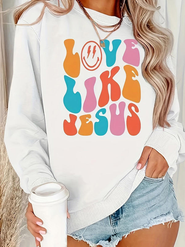 New Round Neck Long-sleeved Sweatshirt With Fun Smiley Face Letter Print