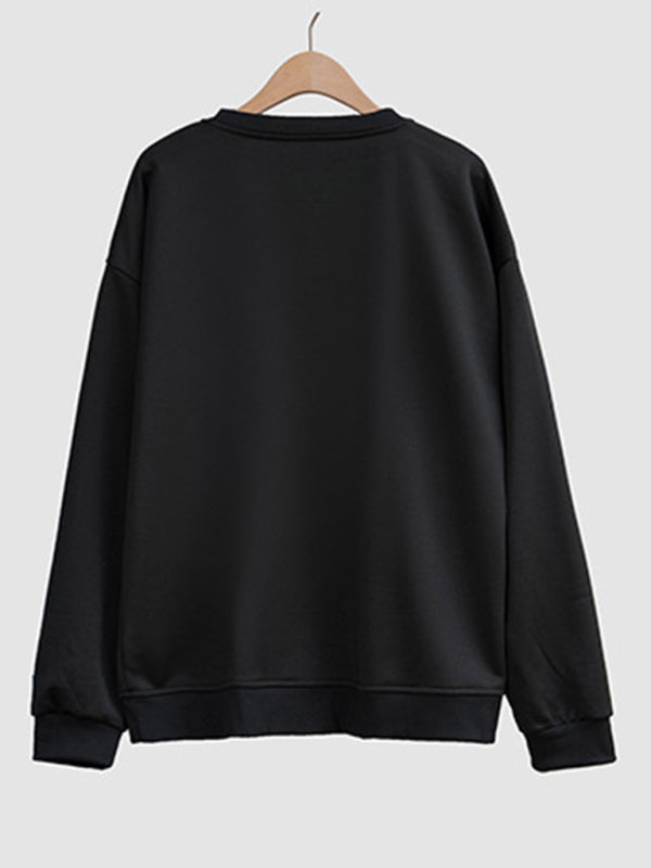 Araceli New Ring Letter Love Print Round Neck Long Sleeve Sweatshirt