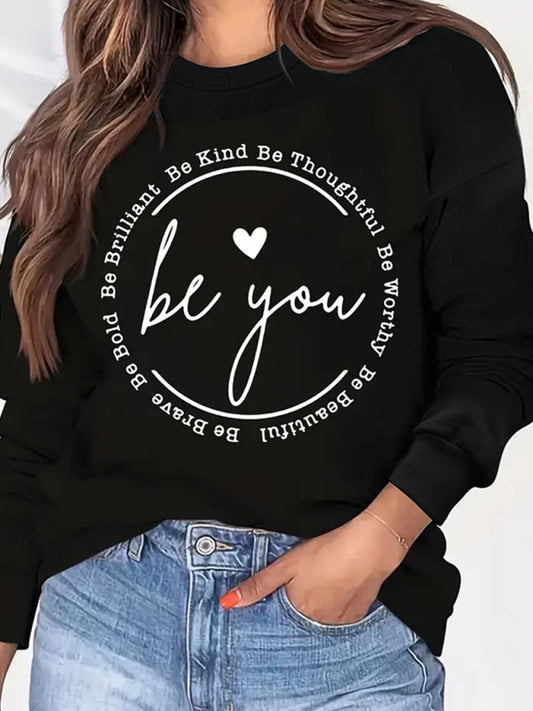 Araceli New Ring Letter Love Print Round Neck Long Sleeve Sweatshirt
