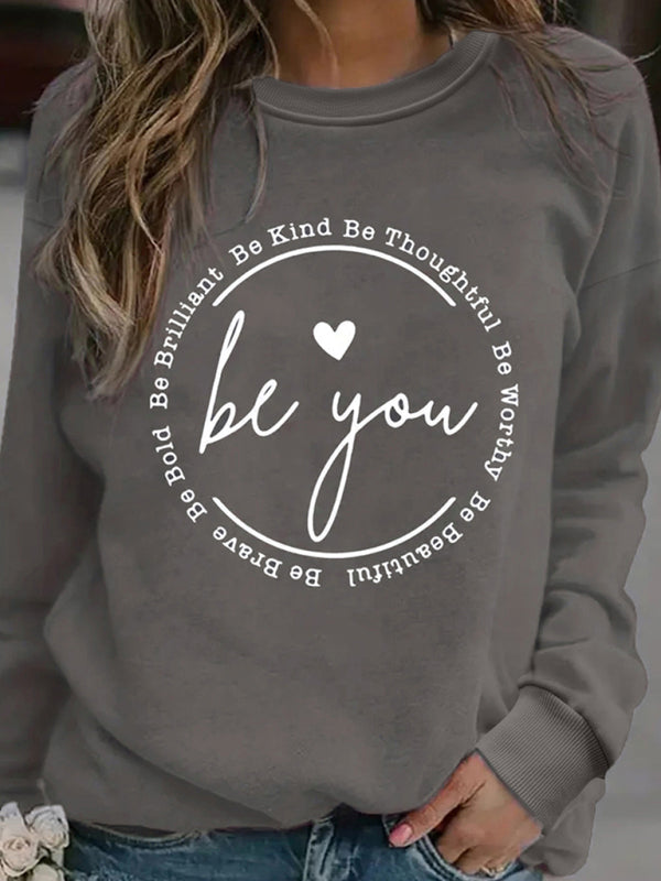 Araceli New Ring Letter Love Print Round Neck Long Sleeve Sweatshirt