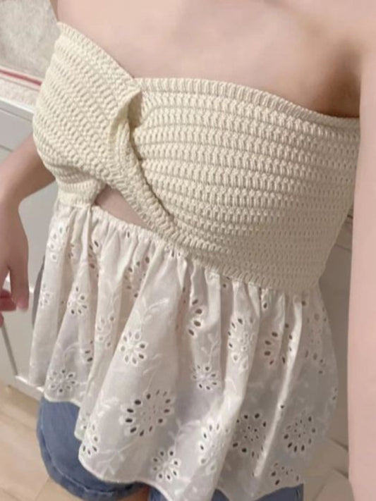 Ginevra Fashionable Casual Knitted Embroidered Stitching Holiday Sexy Tube Top