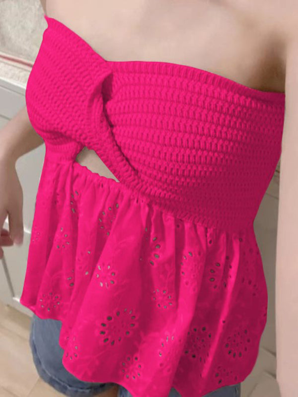 Ginevra Fashionable Casual Knitted Embroidered Stitching Holiday Sexy Tube Top