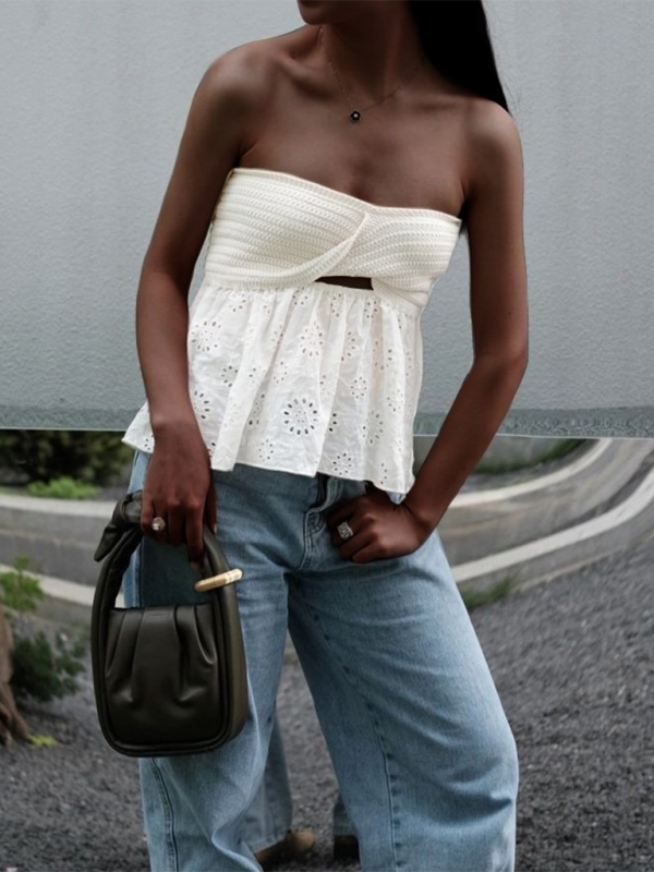 Ginevra Fashionable Casual Knitted Embroidered Stitching Holiday Sexy Tube Top