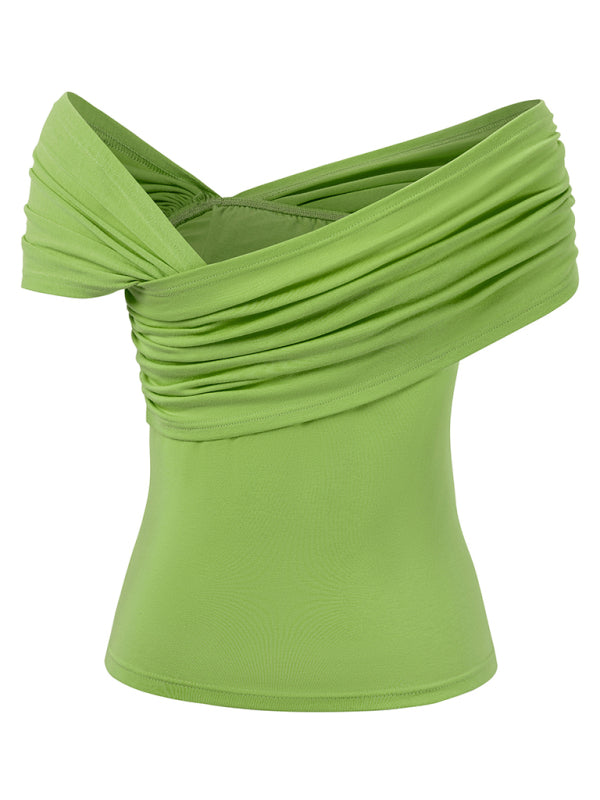 Haven New Casual Solid Color One Shoulder Waist Top