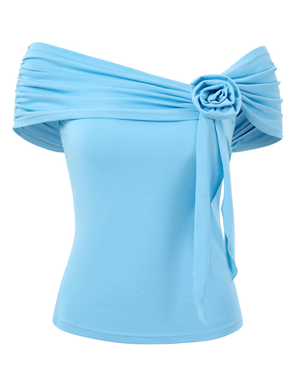 Haven New Casual Solid Color One Shoulder Waist Top