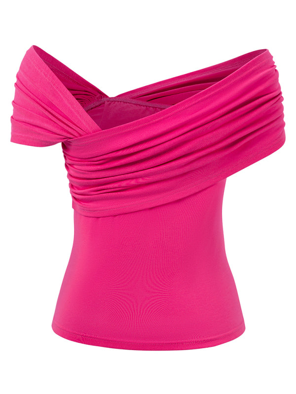 Haven New Casual Solid Color One Shoulder Waist Top