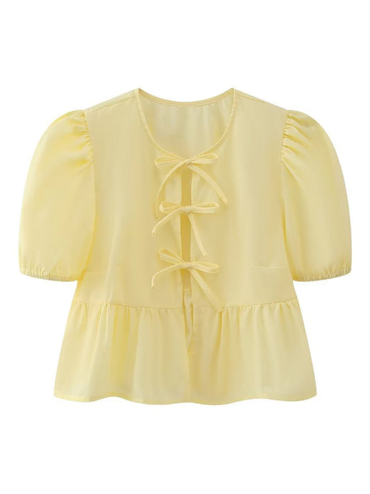 Arabella New Women's Hottie Fashion Slim Fit Strappy Puff Sleeve Short Sleeve Shirt Top