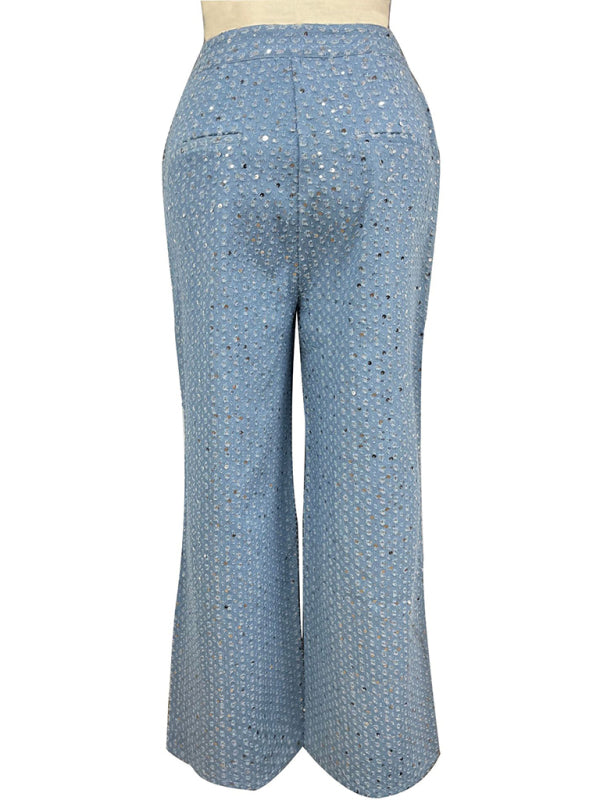 Vivienne  Women's Casual Sequined Denim Straight Pants