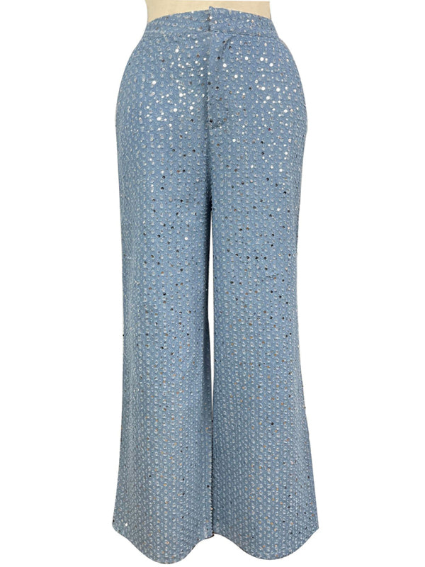 Vivienne  Women's Casual Sequined Denim Straight Pants