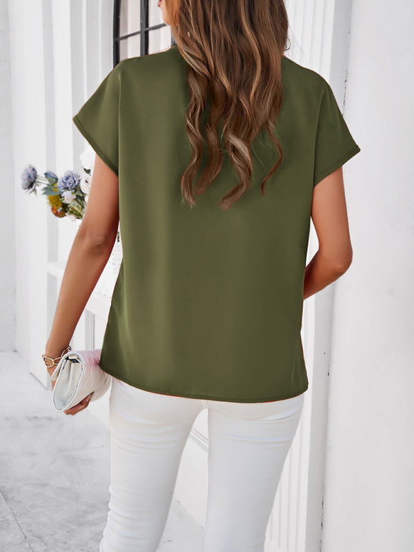Evonnie Women's Casual Solid Color V-Neck Short-Sleeved Shirt