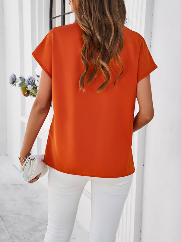 Evonnie Women's Casual Solid Color V-Neck Short-Sleeved Shirt