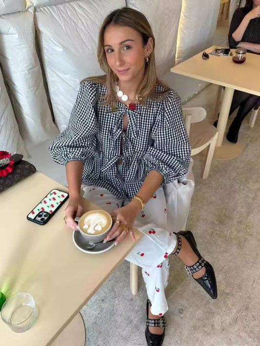 Esme New Fashion Striped Personalized Mid-Long Sleeve Shirt