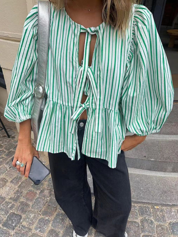 Esme New Fashion Striped Personalized Mid-Long Sleeve Shirt