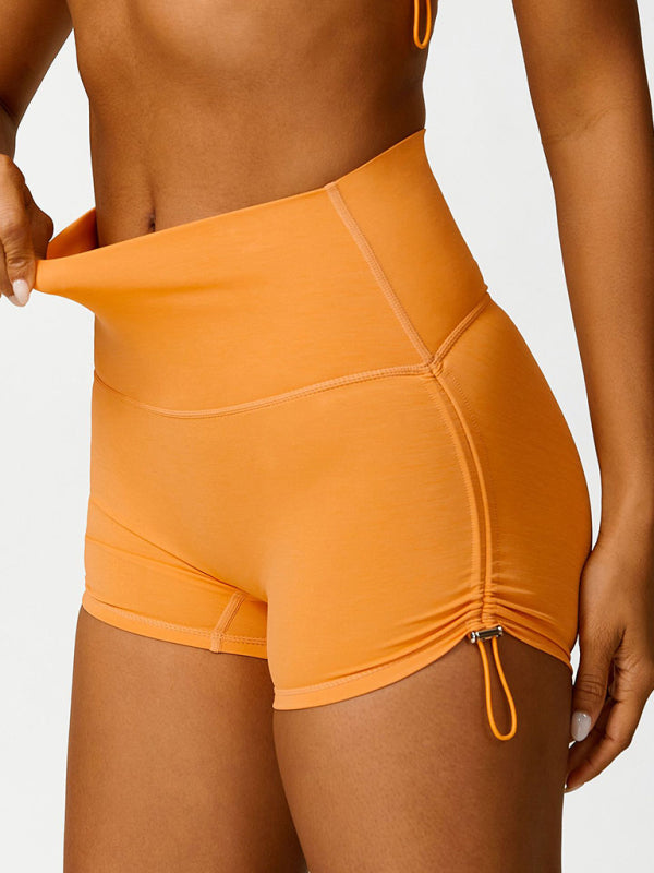Scottie New Drawstring Yoga Wear Breathable Solid Color Running Tight Shorts