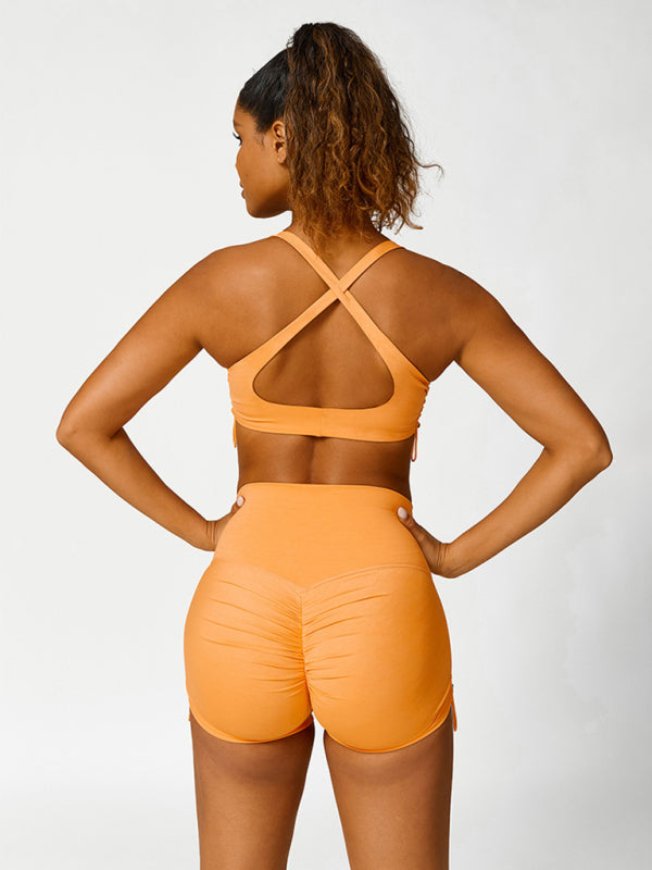 Scottie New Drawstring Yoga Wear Breathable Solid Color Running Tight Shorts
