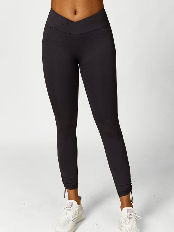 Kallie New Drawstring Yoga Wear Breathable Solid Color Running Tights