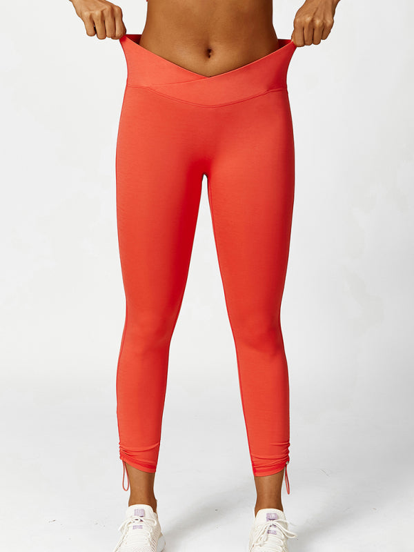Kallie New Drawstring Yoga Wear Breathable Solid Color Running Tights