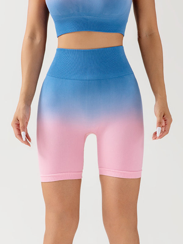 Braelyn Women's Gradient Seamless Breathable Tight Sports Three-Point Yoga Pants + Top Set