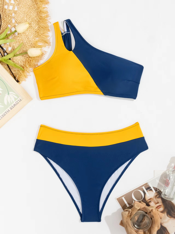 Lilah New Color Block One Shoulder Sexy Split Swimsuit Beach Bikini