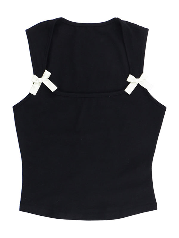 Azalea New Style Simple Casual Versatile Vest With Bow Decorative Top