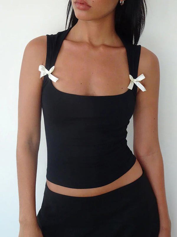 Azalea New Style Simple Casual Versatile Vest With Bow Decorative Top