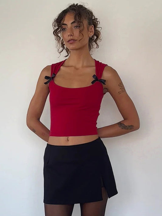 Azalea New Style Simple Casual Versatile Vest With Bow Decorative Top