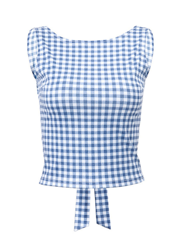 Aviana New Women's Hottie Houndstooth Bow Strap Temperament Slim Vest