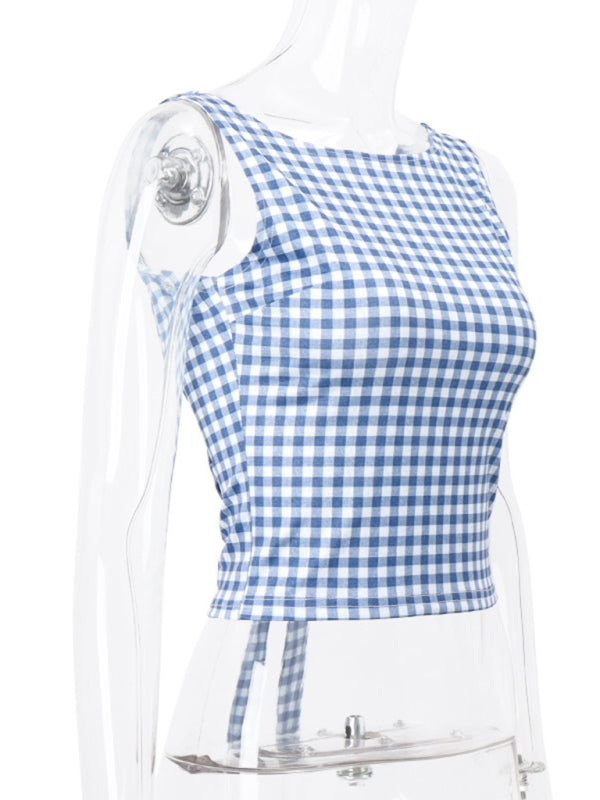 Aviana New Women's Hottie Houndstooth Bow Strap Temperament Slim Vest