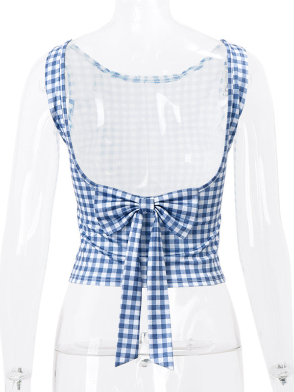 Aviana New Women's Hottie Houndstooth Bow Strap Temperament Slim Vest