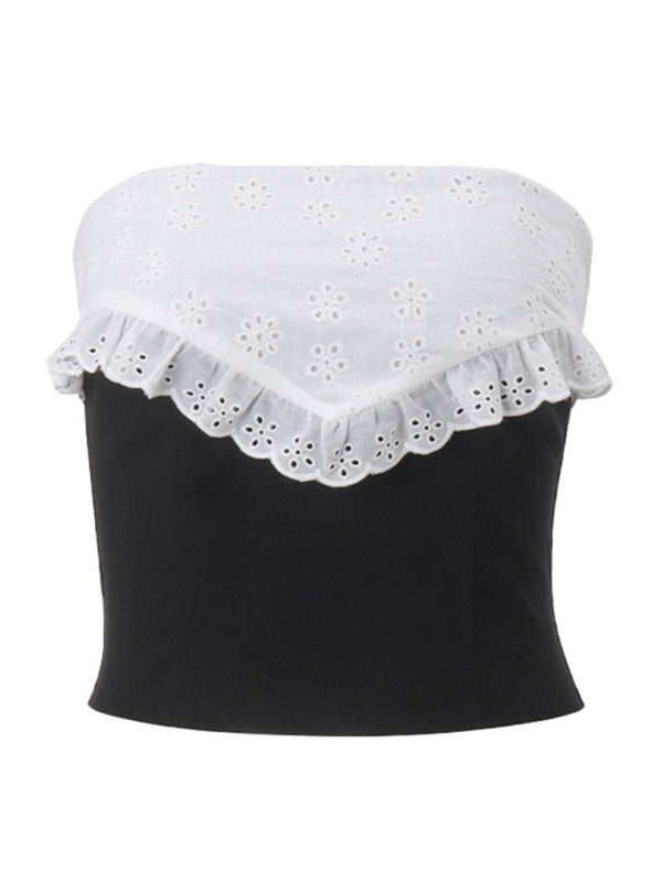 Dahlia New Design Niche Crochet Pattern Hollow Contrast Color Outer Wear Tube Top Vest