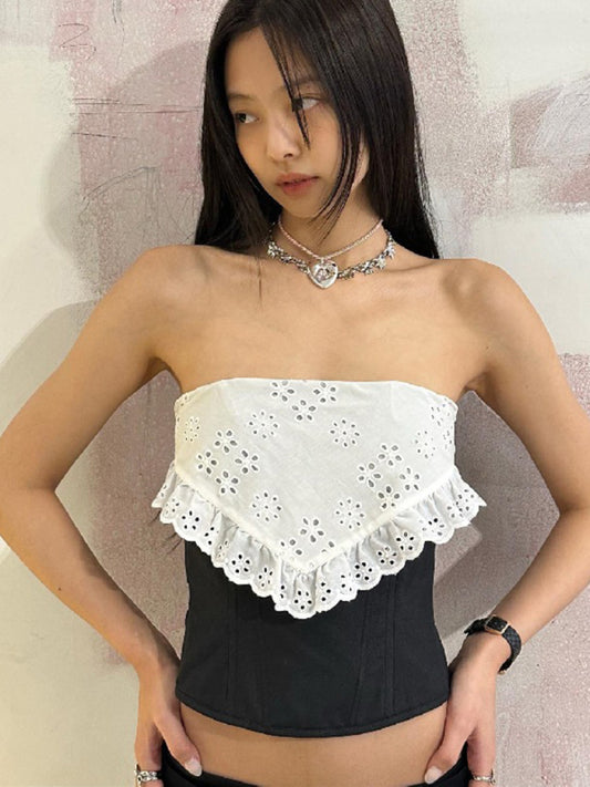 Dahlia New Design Niche Crochet Pattern Hollow Contrast Color Outer Wear Tube Top Vest