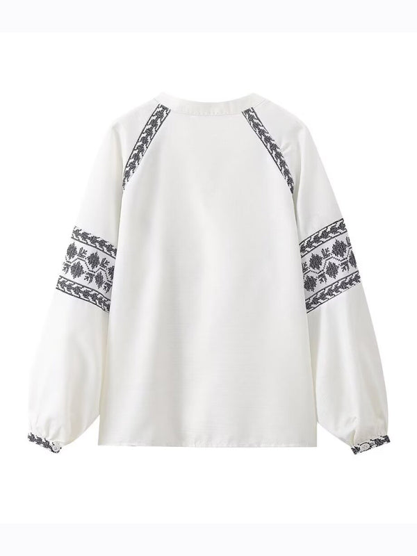 Jamila New Women's Fashionable Versatile Cross-Stitch Personalized Contrasting Shirt
