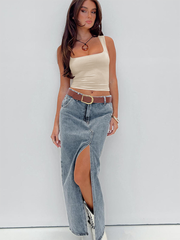 Lysanne New Sexy Hot Girl Square Neck Slim Fit Sleeveless Vest