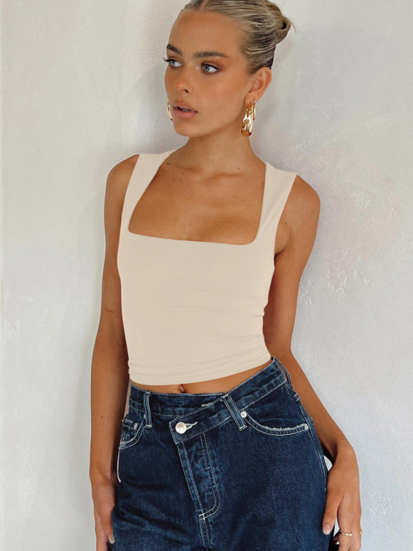 Lysanne New Sexy Hot Girl Square Neck Slim Fit Sleeveless Vest