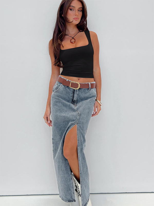 Lysanne New Sexy Hot Girl Square Neck Slim Fit Sleeveless Vest